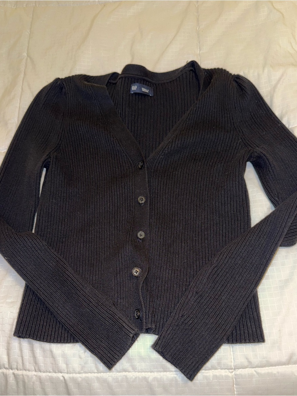 GAP Black Ribbed V-Neck Button Cardigan